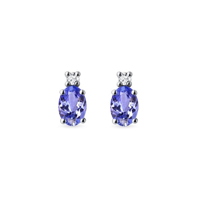 BOUCLES D'OREILLES EN OR BLANC 14 CT AVEC TANZANITES ET DIAMANTS - BOUCLES D’OREILLES EN TANZANITE - BOUCLES D'OREILLES