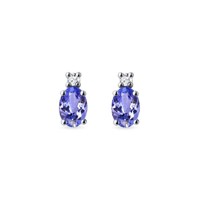 BOUCLES D'OREILLES EN OR BLANC 14 CT AVEC TANZANITES ET DIAMANTS - BOUCLES D’OREILLES EN TANZANITE - BOUCLES D'OREILLES