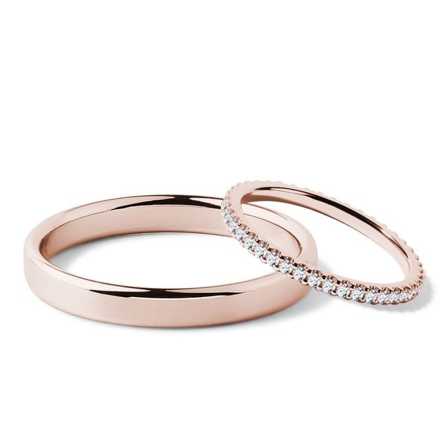 ALLIANCES EN OR ROSE AVEC BAGUE ÉTERNITÉ - ENSEMBLE D’ALLIANCES EN OR ROSE - ALLIANCES DE MARIAGE