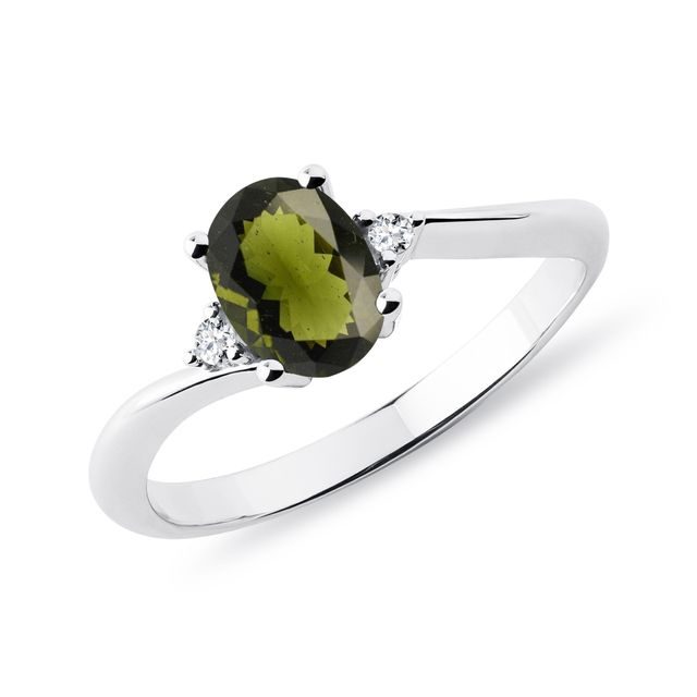 WEISSGOLDENER RING MIT MOLDAVIT UND DIAMANTEN - RINGE MOLDAVIT - RINGE