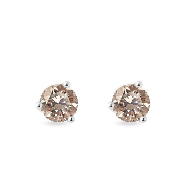 PUCES D'OREILLES EN OR BLANC AVEC DIAMANTS CHAMPAGNES - PUCES D'OREILLES EN DIAMANT - BOUCLES D'OREILLES