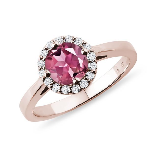 Prsteň z ružového zlata s turmalínom a diamantmi