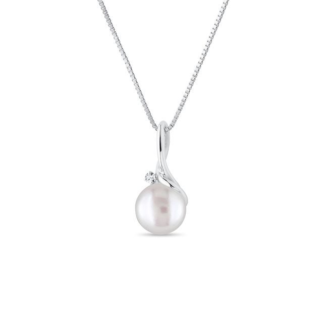 COLLIER EN OR BLANC, PERLE D'EAU DOUCE ET DIAMANT - PENDENTIFS EN PERLES - PERLES