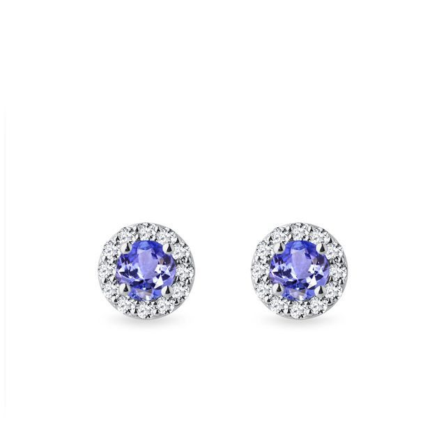 TANZANITE AND DIAMOND HALO STUD EARRINGS IN WHITE GOLD - TANZANITE EARRINGS - EARRINGS