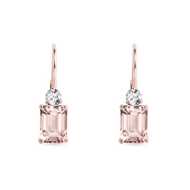 MORGANITE AND DIAMOND EARRINGS WITH IN ROSE GOLD - MORGANITE EARRINGS - EARRINGS