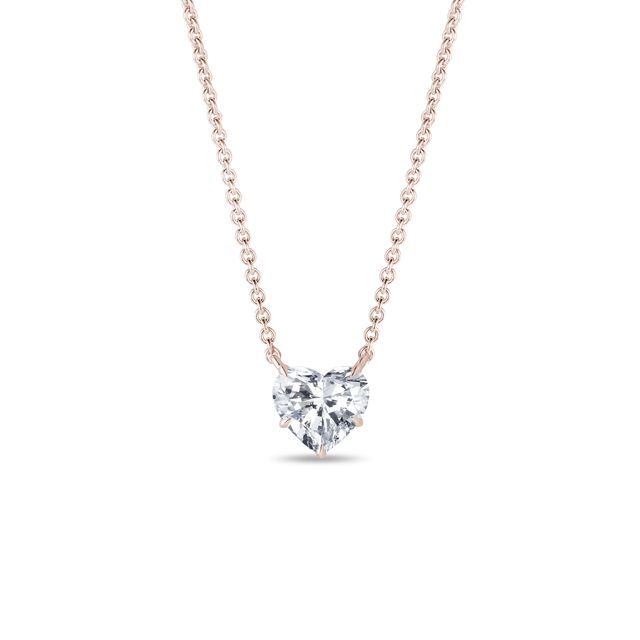 NASZYJNIK Z RÓŻOWEGO ZŁOTA Z DIAMENTEM W KSZTAŁCIE SERCA - NASZYJNIKI Z DIAMENTAMI - NASZYJNIKI
