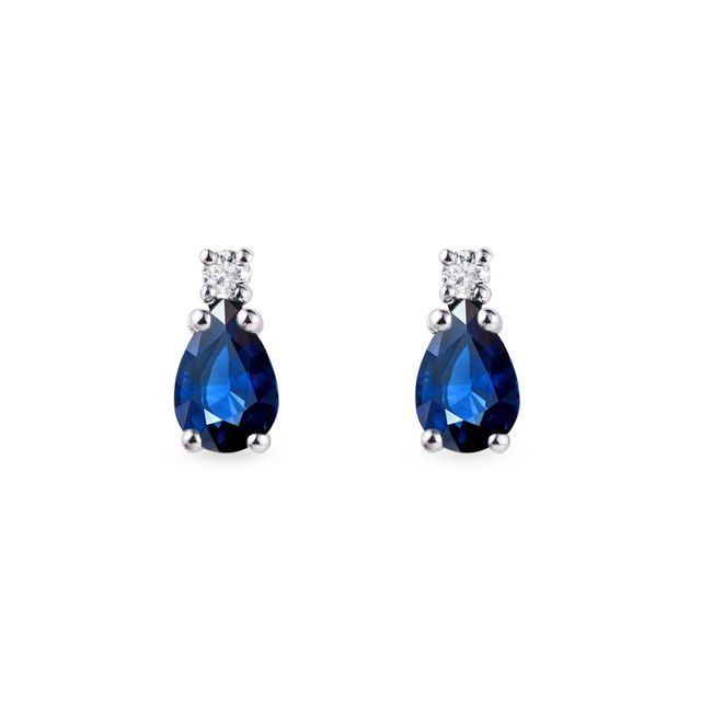 SAPPHIRE AND DIAMOND TEARDROP EARRINGS IN WHITE GOLD - SAPPHIRE EARRINGS - EARRINGS