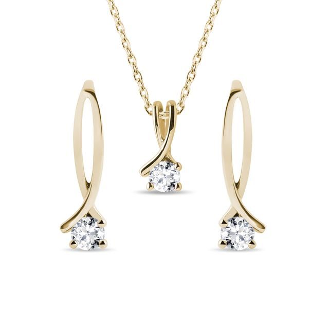 DIAMANTSET MIT SCHLEIFENMOTIV IN GELBGOLD - SCHMUCK-SETS - SCHMUCK