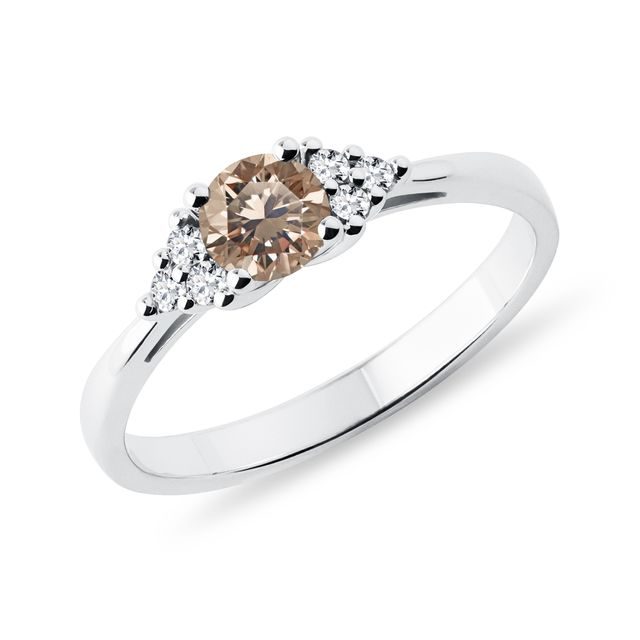 BAGUE AVEC DIAMANT CHAMPAGNE EN OR BLANC - BAGUES DE FIANÇAILLES AVEC DIAMANTS DE COULEUR - BAGUES DE FIANÇAILLES