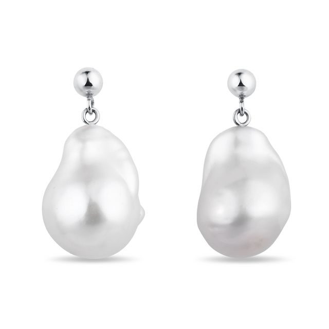 BOUCLES D'OREILLES EN OR BLANC AVEC PERLE BAROQUE - BOUCLES D'OREILLES EN PERLES - PERLES