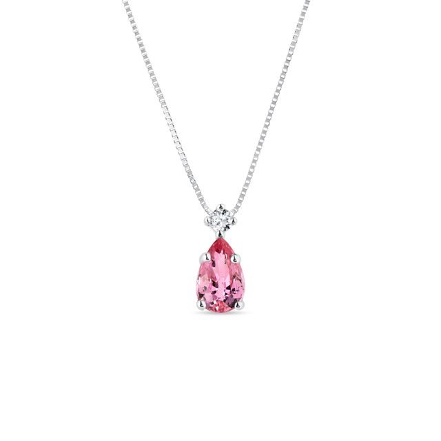 HALSKETTE MIT ROSA SAPHIRTROPFEN IN WEISSGOLD - KETTEN MIT SAPHIR - KETTEN