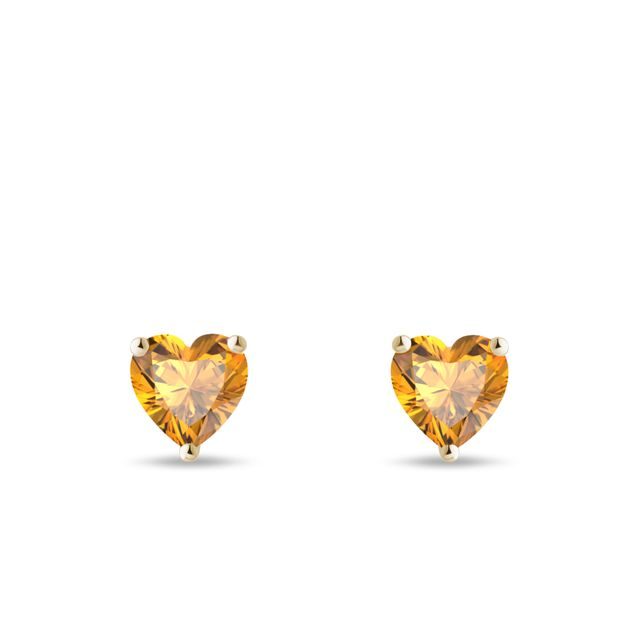 PUCES D'OREILLES EN OR BLANC AVEC CITRINES TAILLE CŒUR - BOUCLES D'OREILLES EN CITRINE - BOUCLES D'OREILLES