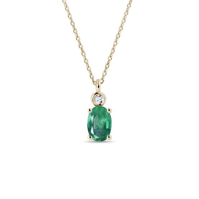 EMERALD AND BEZEL DIAMOND GOLD NECKLACE - EMERALD NECKLACES - NECKLACES