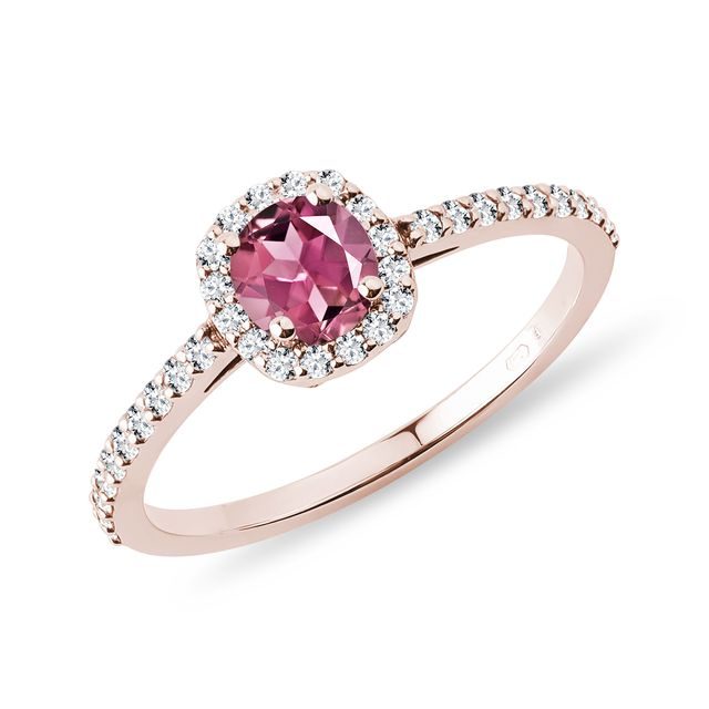 Zásnubní prsten s turmalínem a diamanty v růžovém zlatě