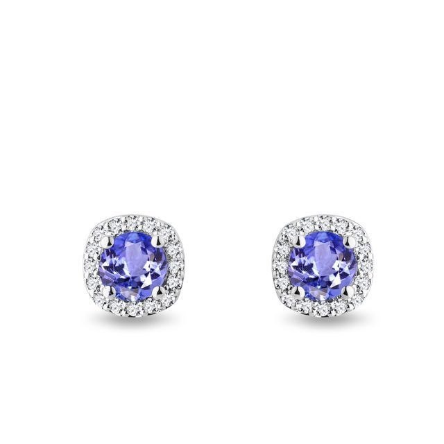 DIAMOND EARRINGS WITH TANZANITES IN WHITE GOLD - TANZANITE EARRINGS - EARRINGS