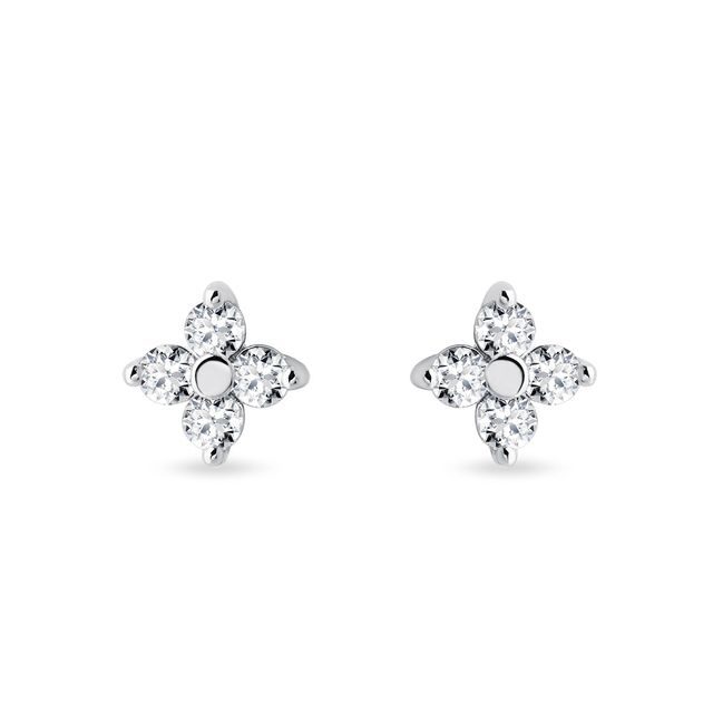 BOUCLES D'OREILLES TRÈFLE À QUATRE FEUILLES EN OR BLANC ET DIAMANTS - PUCES D'OREILLES EN DIAMANT - BOUCLES D'OREILLES