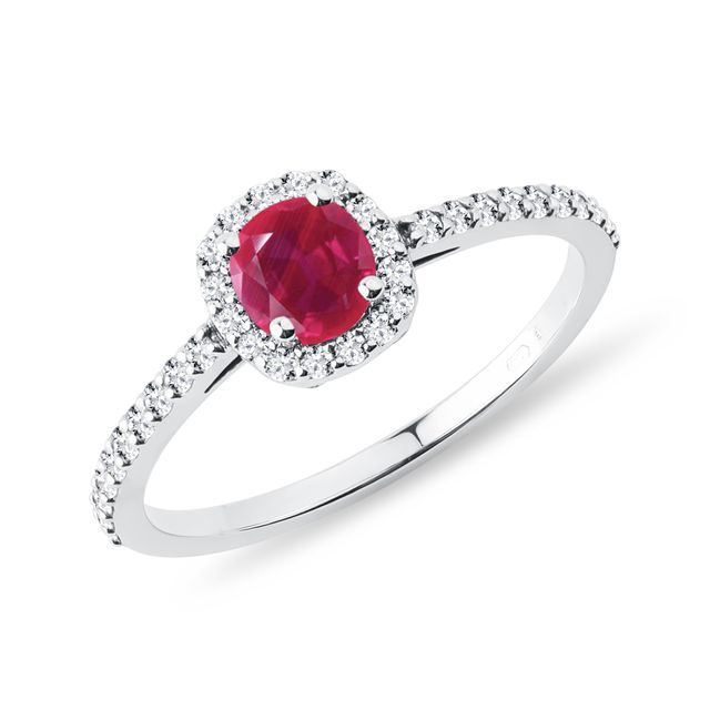 HALO-RING MIT RUBIN UND DIAMANT IN WEISSGOLD - RUBIN-VERLOBUNGSRINGE - VERLOBUNGSRINGE