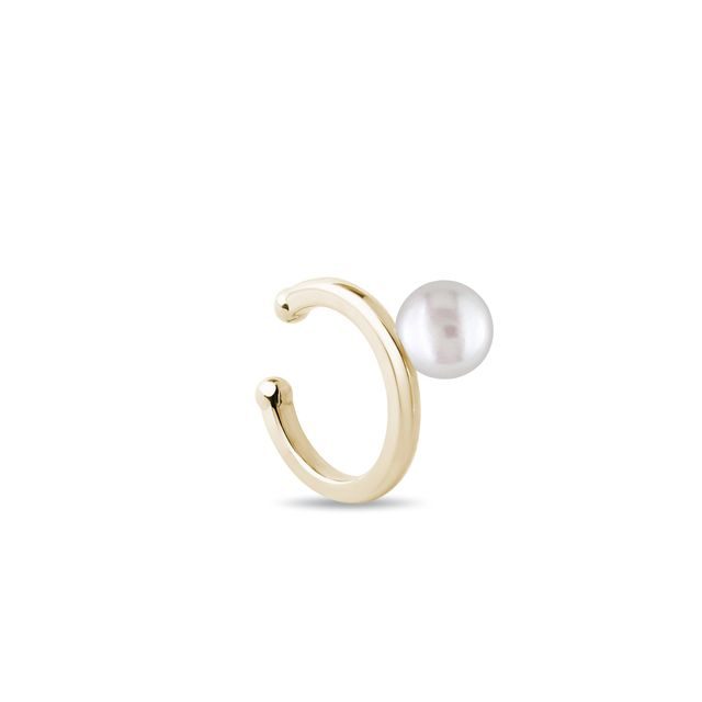 SINGLE GOLD CUFF EARRING WITH A PEARL - EAR CUFFS - EARRINGS