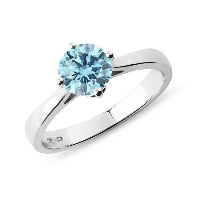 BAGUE DE FIANÇAILLES EN OR BLANC AVEC DIAMANT BLEU - BAGUES AVEC DIAMANTS DE SYNTHÈSE - BAGUES DE FIANÇAILLES