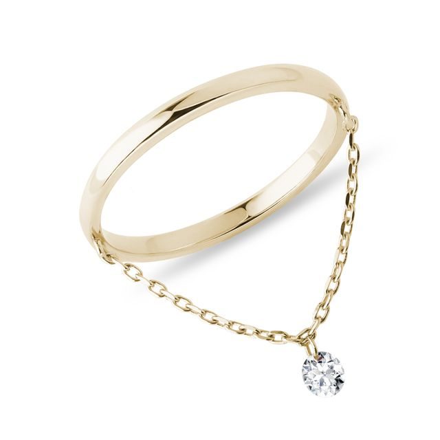 UNIQUE GOLD DIAMOND RING WITH A CHAIN - DIAMOND RINGS - RINGS