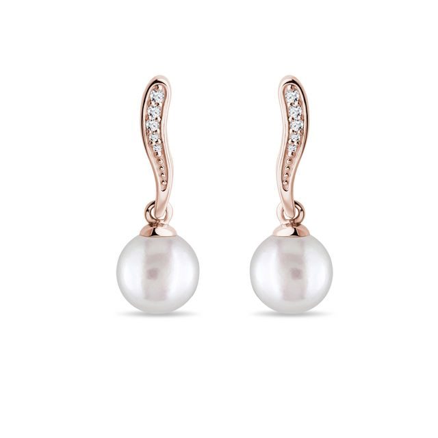 DIAMOND AND PEARL EARRINGS IN ROSE GOLD - PEARL EARRINGS - PEARL JEWELLERY