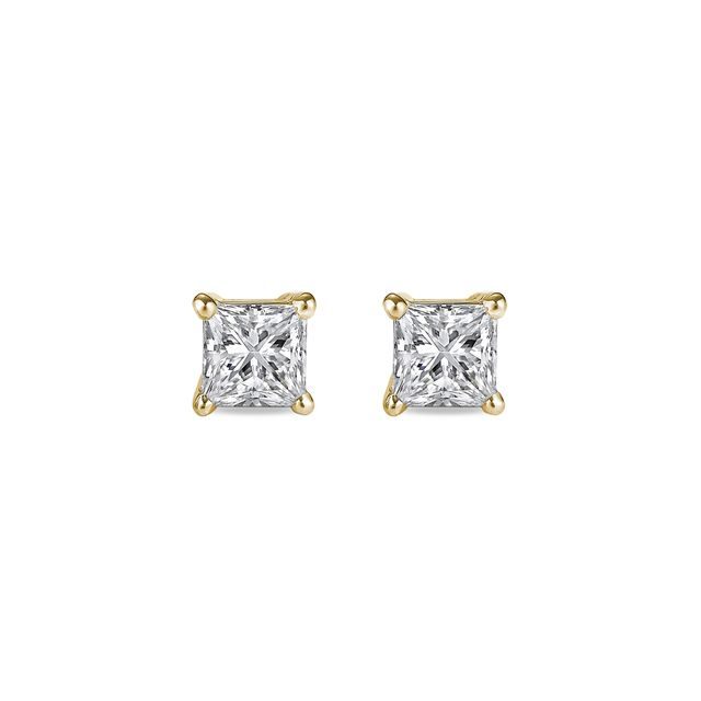 Princess cut diamond earrings in gold | KLENOTA