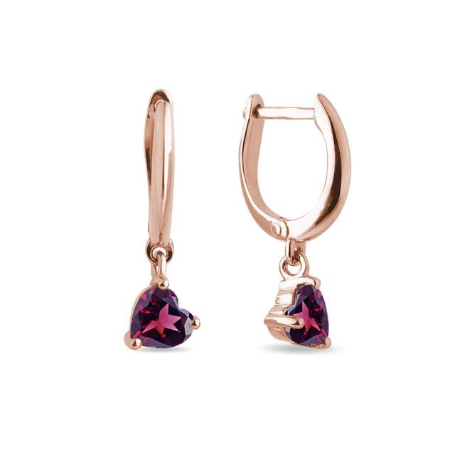 HEART-SHAPED RHODOLITE EARRINGS IN ROSE GOLD - GEMSTONE EARRINGS - EARRINGS