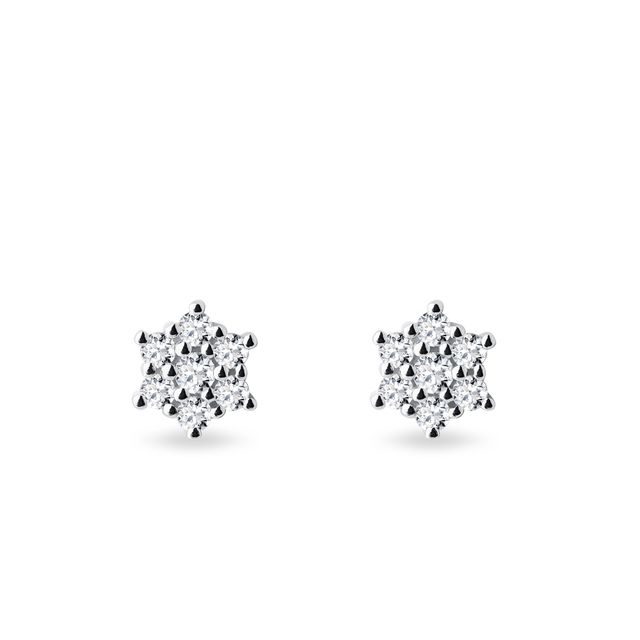 FLOWER-SHAPED DIAMOND EARRINGS IN WHITE GOLD - DIAMOND STUD EARRINGS - EARRINGS