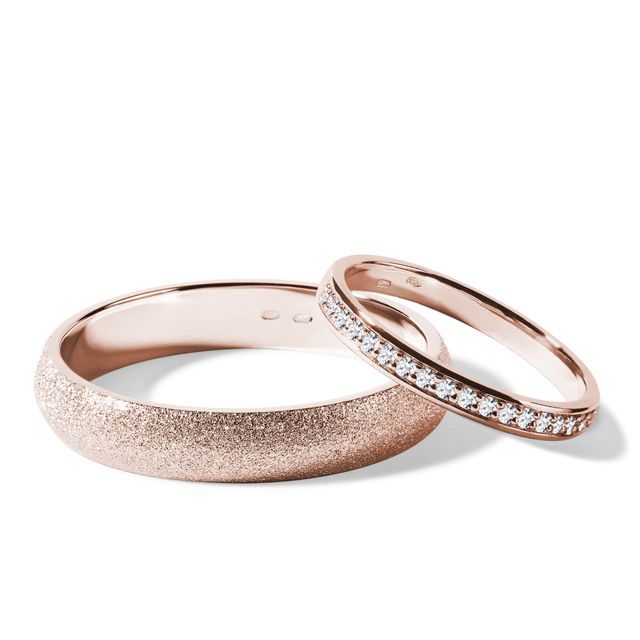 HIS AND HERS HALF ETERNITY AND STARDUST FINISH ROSE GOLD WEDDING RING SET - ROSE GOLD WEDDING SETS - WEDDING RINGS