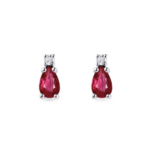 RUBY AND DIAMOND EARRINGS IN WHITE GOLD - RUBY EARRINGS - EARRINGS