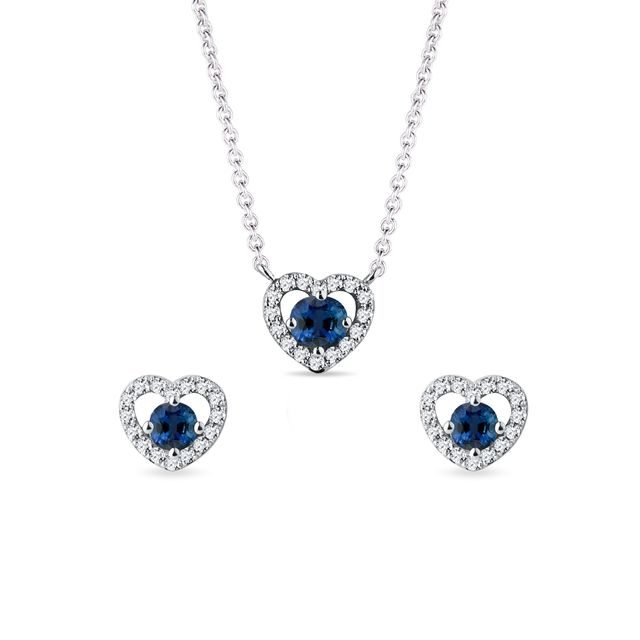White Gold and Blue Sapphire Heart Jewelry Set
