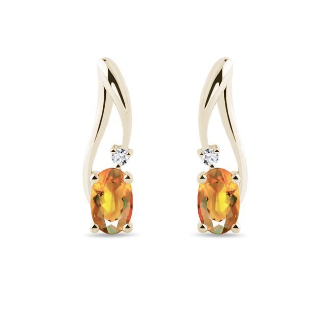 GOLDZITRINOHRRINGE MIT DIAMANTEN - OHRRINGE CITRIN - OHRRINGE