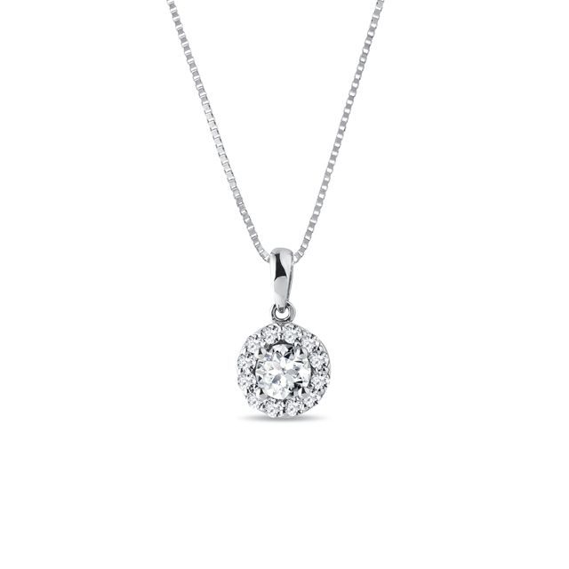Halo Diamond Necklace in White Gold