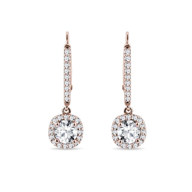 BOUCLES D'OREILLES HALO PENDANTES EN OR ROSE AVEC DIAMANTS - BOUCLES D'OREILLES EN DIAMANT - BOUCLES D'OREILLES
