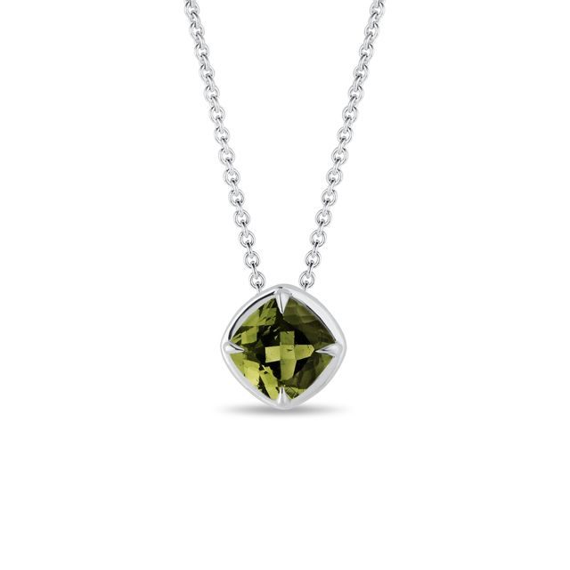 NÁHRDELNÍK Z BÍLÉHO ZLATA S VLTAVÍNEM - NÁHRDELNÍKY S VLTAVÍNEM - NÁHRDELNÍKY