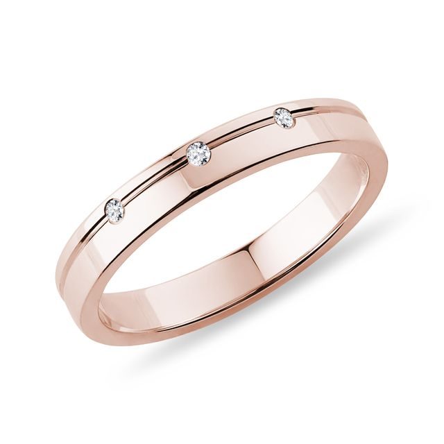 ALLIANCE FÉMININE EN OR ROSE AVEC TROIS DIAMANTS - ALLIANCES DE MARIAGE FEMMES - ALLIANCES DE MARIAGE