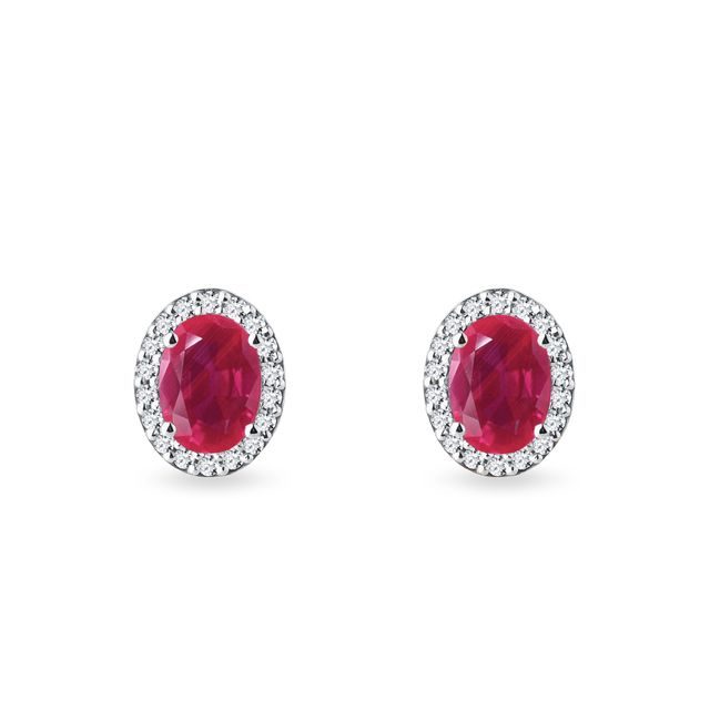 BOUCLES D'OREILLES OVALES AVEC RUBIS ET DIAMANTS EN OR BLANC - BOUCLES D'OREILLES EN RUBIS - BOUCLES D'OREILLES