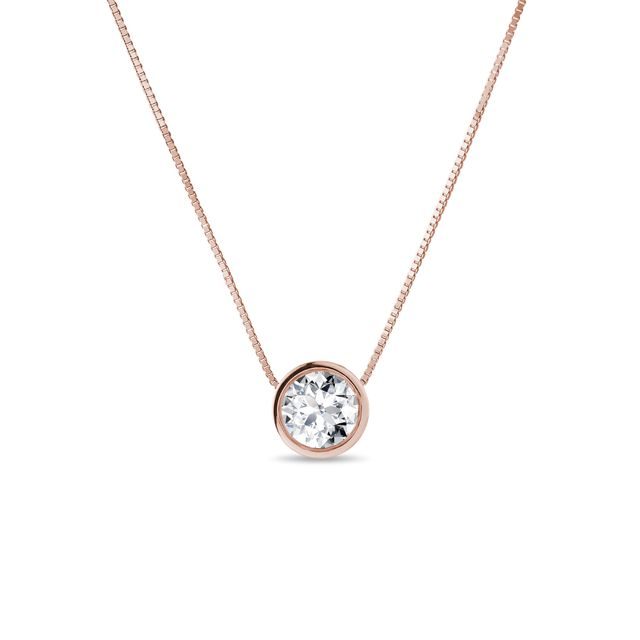 COLLIER D'OR ROSE AVEC DIAMANT SERTI CLOS TAILLE BRILLANT - COLLIERS AVEC DIAMANTS - COLLIERS