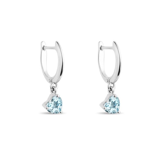 BOUCLES D'OREILLES EN OR BLANC AVEC TOPAZES TAILLE CŒUR - BOUCLES D'OREILLES EN TOPAZE - BOUCLES D'OREILLES