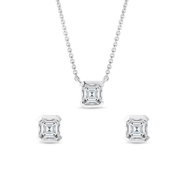DIAMOND NECKLACE AND EARRING SET IN WHITE GOLD - DIAMOND SETS - FINE JEWELRY