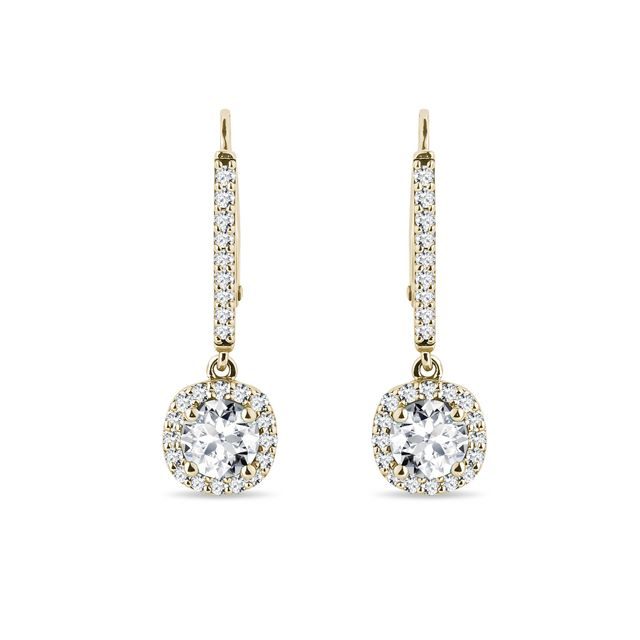 BOUCLES D'OREILLES HALO PENDANTES EN OR JAUNE ET DIAMANTS - BOUCLES D'OREILLES EN DIAMANT - BOUCLES D'OREILLES