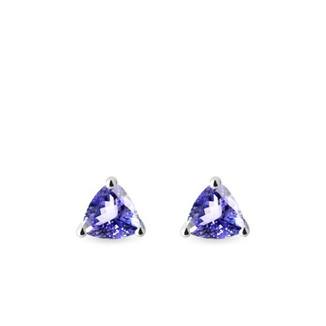 PUCES D'OREILLES EN OR BLANC AVEC TANZANITES - BOUCLES D’OREILLES EN TANZANITE - BOUCLES D'OREILLES