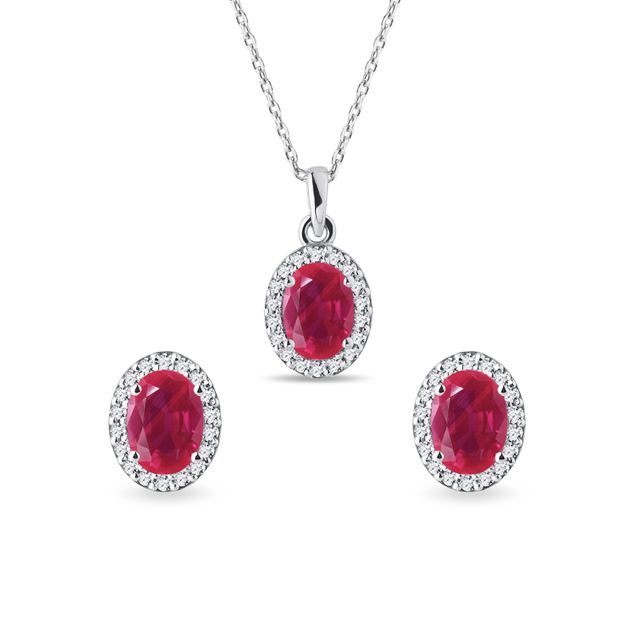 RUBY AND DIAMOND JEWELRY SET IN WHITE GOLD - GEMSTONE SETS - FINE JEWELRY