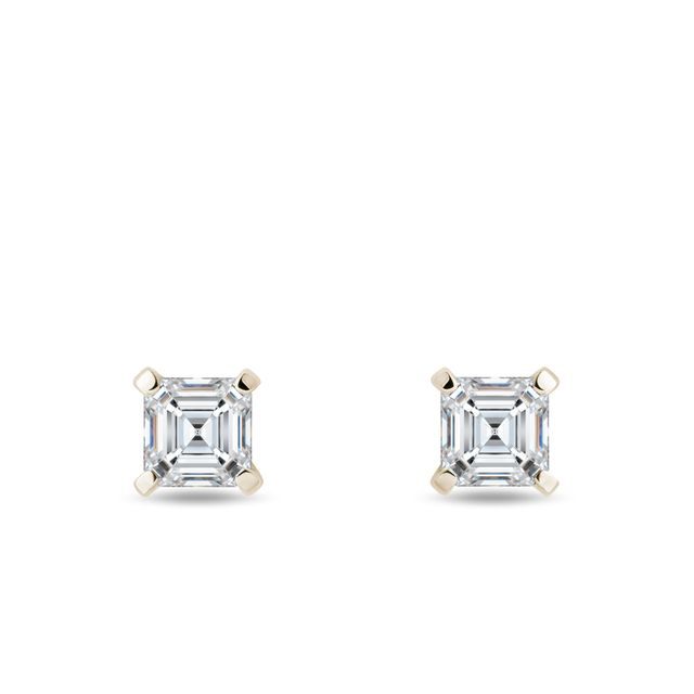 BOUCLES D'OREILLES EN OR JAUNE ET DIAMANTS ASSCHER - PUCES D'OREILLES EN DIAMANT - BOUCLES D'OREILLES
