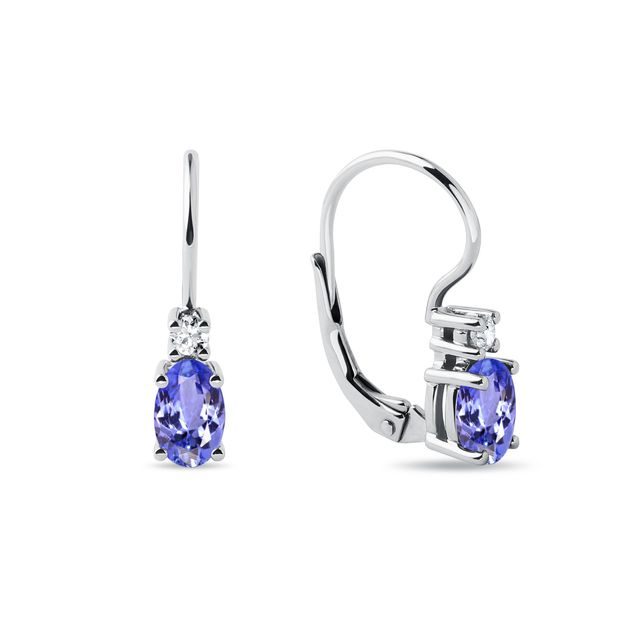 TANZANITE AND DIAMOND DROP EARRINGS IN WHITE GOLD - TANZANITE EARRINGS - EARRINGS