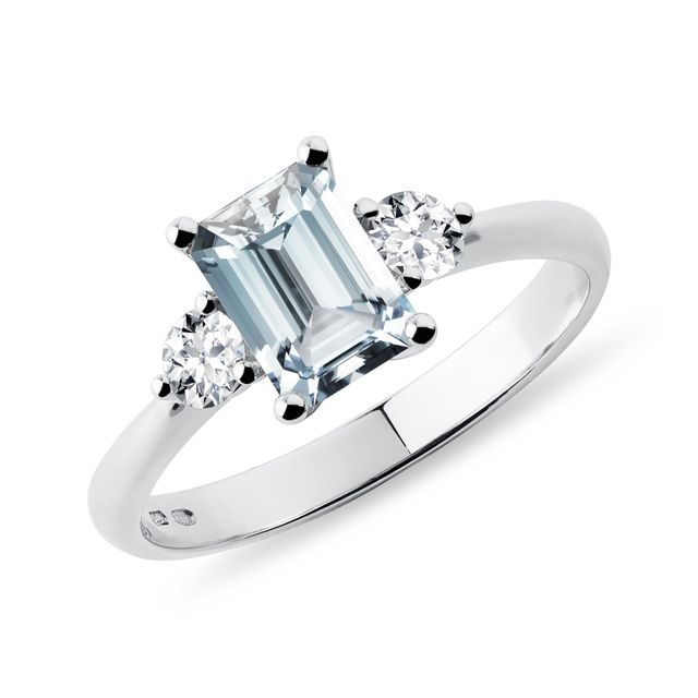 Emerald Cut Aquamarine and Diamond Ring in White Gold