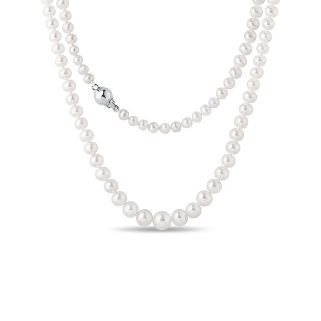 GRADUATED PEARL NECKLACE WITH WHITE GOLD CLASP - PEARL NECKLACES - PEARL JEWELRY