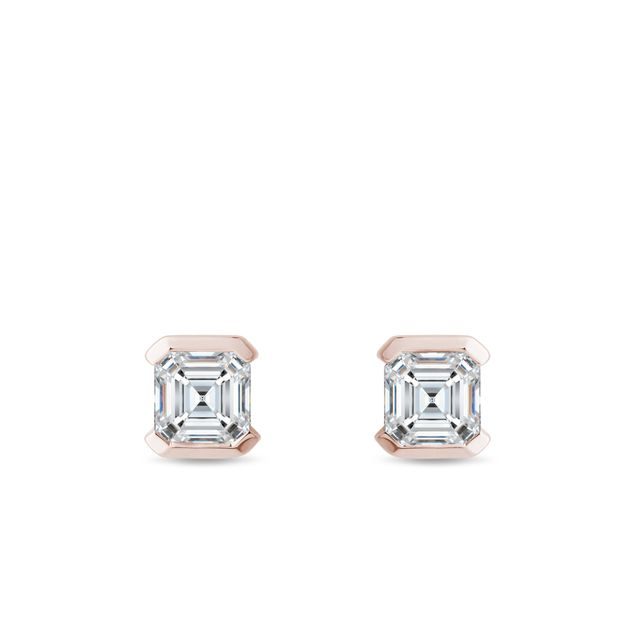 ASSCHER DIAMOND STUDS IN 14K ROSE GOLD - DIAMOND STUD EARRINGS - EARRINGS