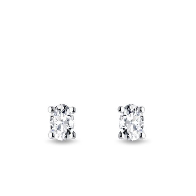 BOUCLES D'OREILLES EN OR BLANC ET DIAMANTS TAILLE OVALE - PUCES D'OREILLES EN DIAMANT - BOUCLES D'OREILLES