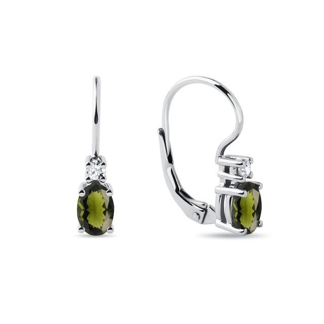 OHRRINGE AUS WEISSGOLD MIT OVALEN MOLDAVITEN UND DIAMANTEN - OHRRINGE MIT MOLDAVIT - OHRRINGE